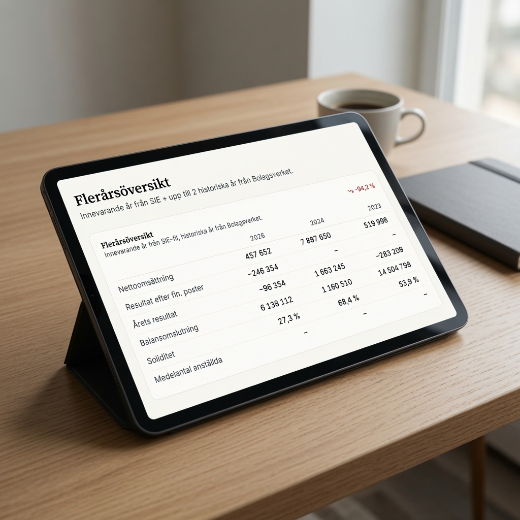 Flerårsöversikt över tre räkenskapsår med automatiskt hämtade siffror